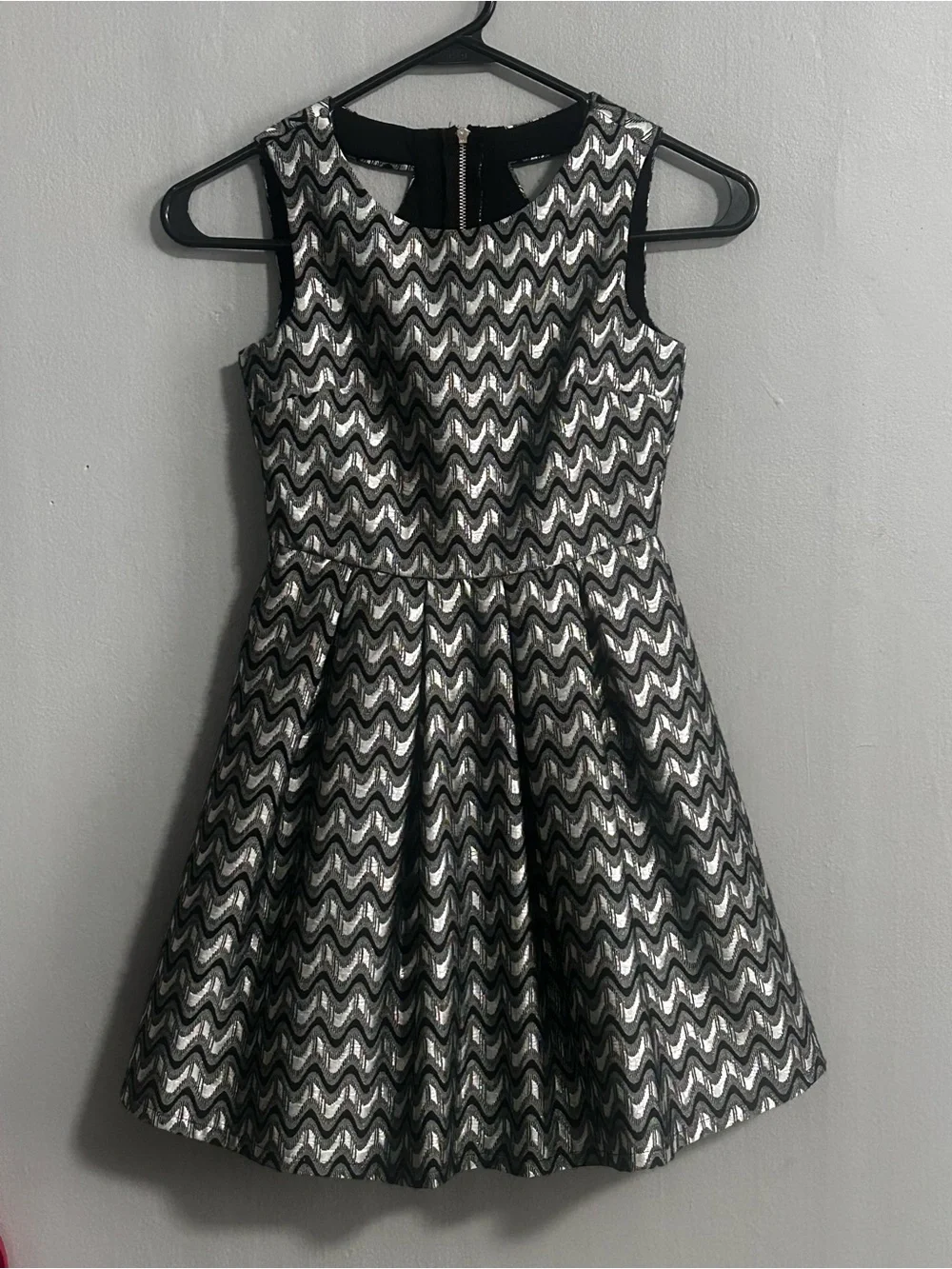 Three Hearts Black and Silver Metallic Fit-and-Flare Party Dress